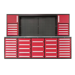 SELA Industrial 10FT-40D-3 Workbench Cabinet Combo With Pegboard, 40 Drawers & 2 Cabinets