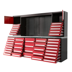 SELA Industrial 10FT-40D-3 Workbench Cabinet Combo With Pegboard, 40 Drawers & 2 Cabinets