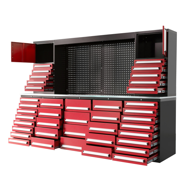 SELA Industrial 10FT-40D-3 Workbench Cabinet Combo With Pegboard, 40 Drawers & 2 Cabinets