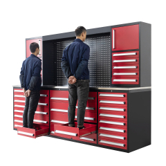 SELA Industrial 10FT-40D-3 Workbench Cabinet Combo With Pegboard, 40 Drawers & 2 Cabinets