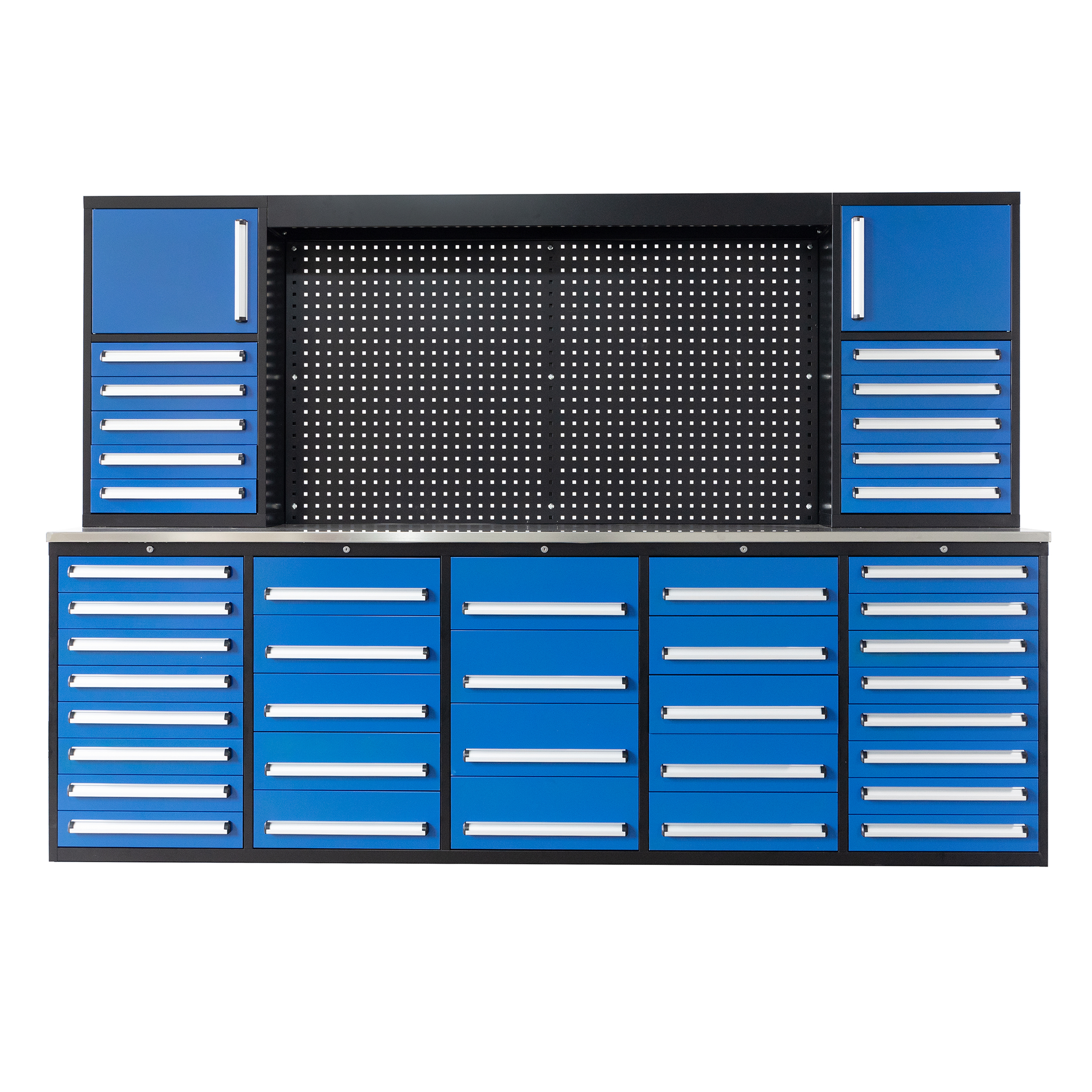 SELA Industrial 10FT-40D-3 Workbench Cabinet Combo With Pegboard, 40 Drawers & 2 Cabinets