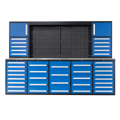 SELA Industrial 10FT-40D-3 Workbench Cabinet Combo With Pegboard, 40 Drawers & 2 Cabinets
