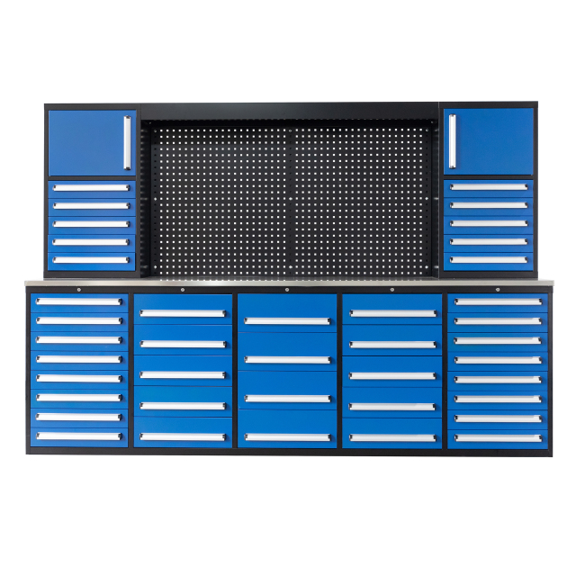 SELA Industrial 10FT-40D-3 Workbench Cabinet Combo With Pegboard, 40 Drawers & 2 Cabinets