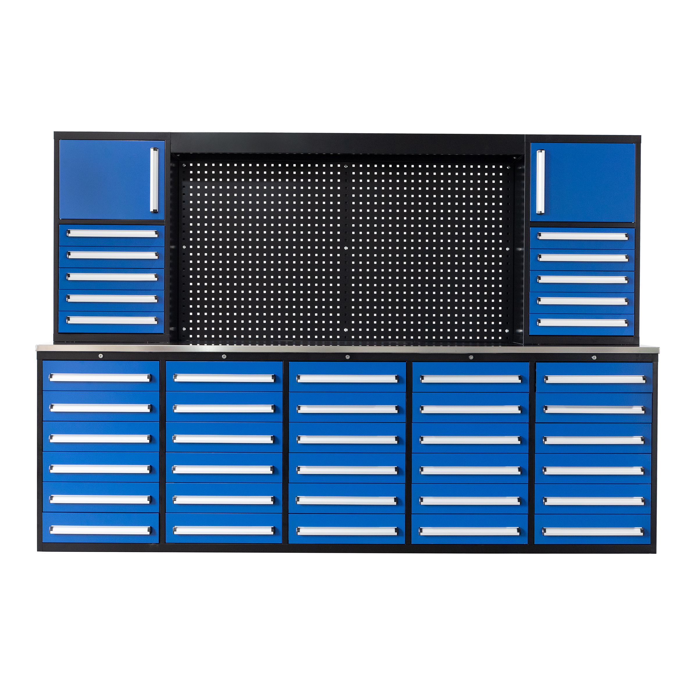 SELA Industrial 10FT-40D-2 Workbench Cabinet Combo With Pegboard, 40 Drawers & 2 Cabinets