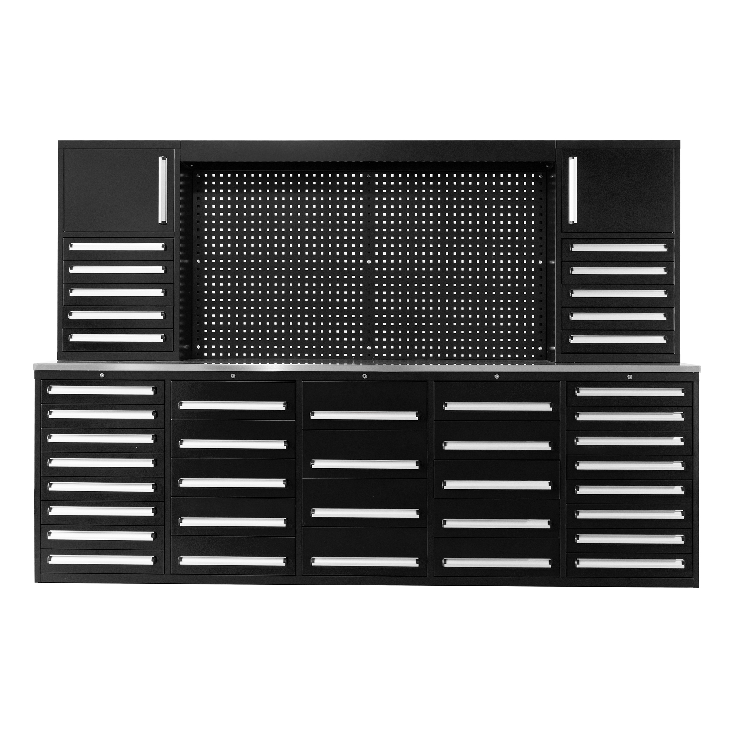 SELA Industrial 10FT-40D-3 Workbench Cabinet Combo With Pegboard, 40 Drawers & 2 Cabinets