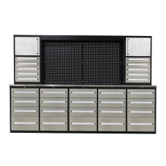 SELA Industrial 10FT-30D-2 Workbench Cabinet Combo With Pegboard, 30 Drawers & 2 Cabinets