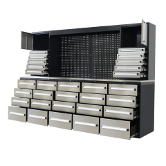 SELA Industrial 10FT-30D-2 Workbench Cabinet Combo With Pegboard, 30 Drawers & 2 Cabinets