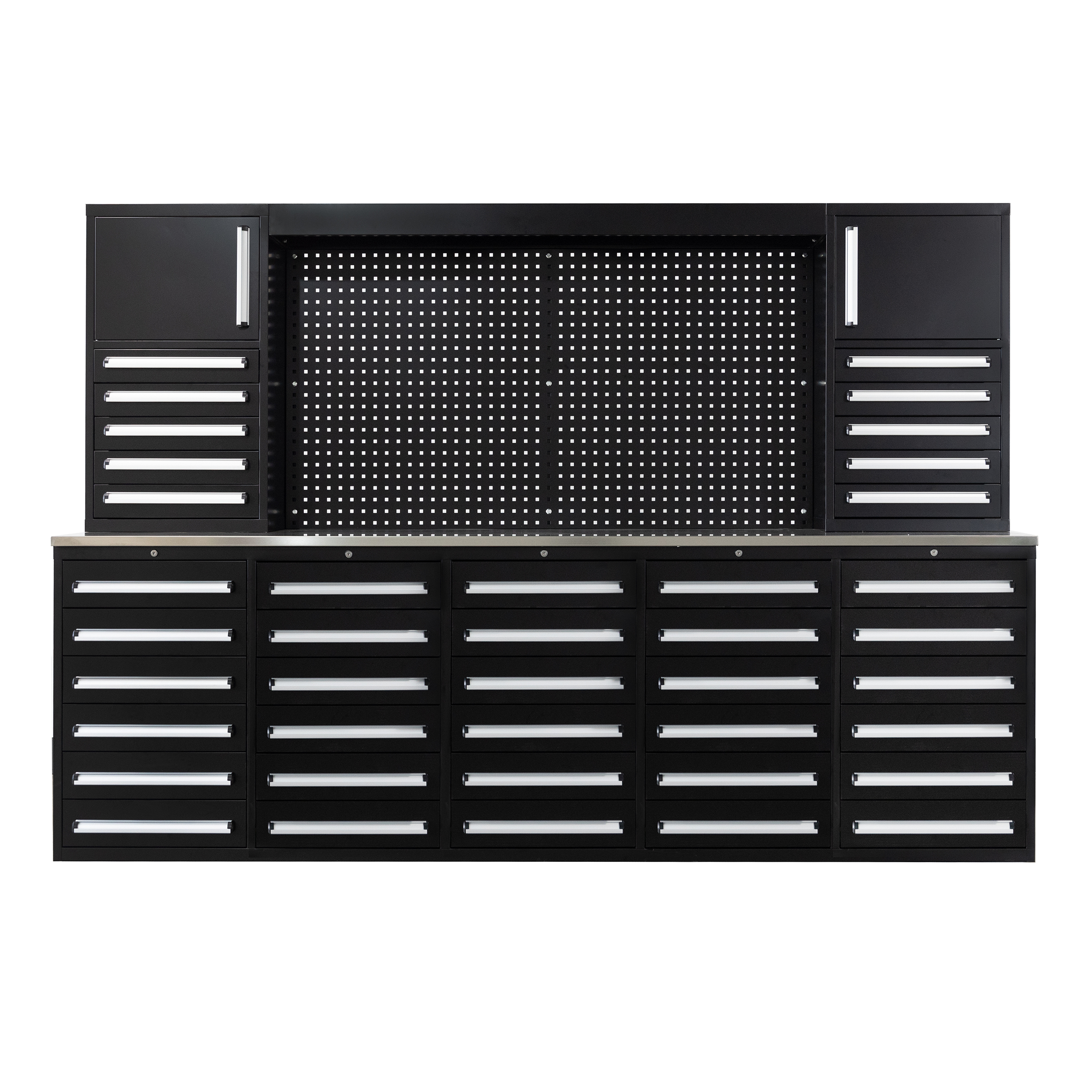 SELA Industrial 10FT-40D-2 Workbench Cabinet Combo With Pegboard, 40 Drawers & 2 Cabinets
