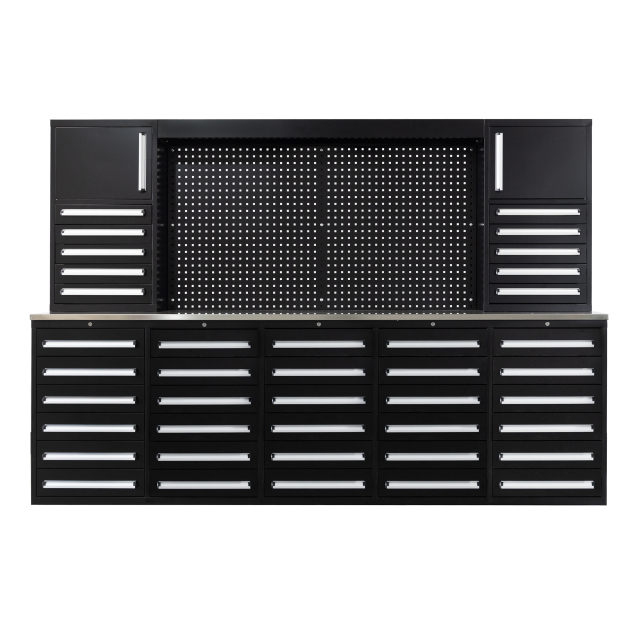 SELA Industrial 10FT-40D-2 Workbench Cabinet Combo With Pegboard, 40 Drawers & 2 Cabinets