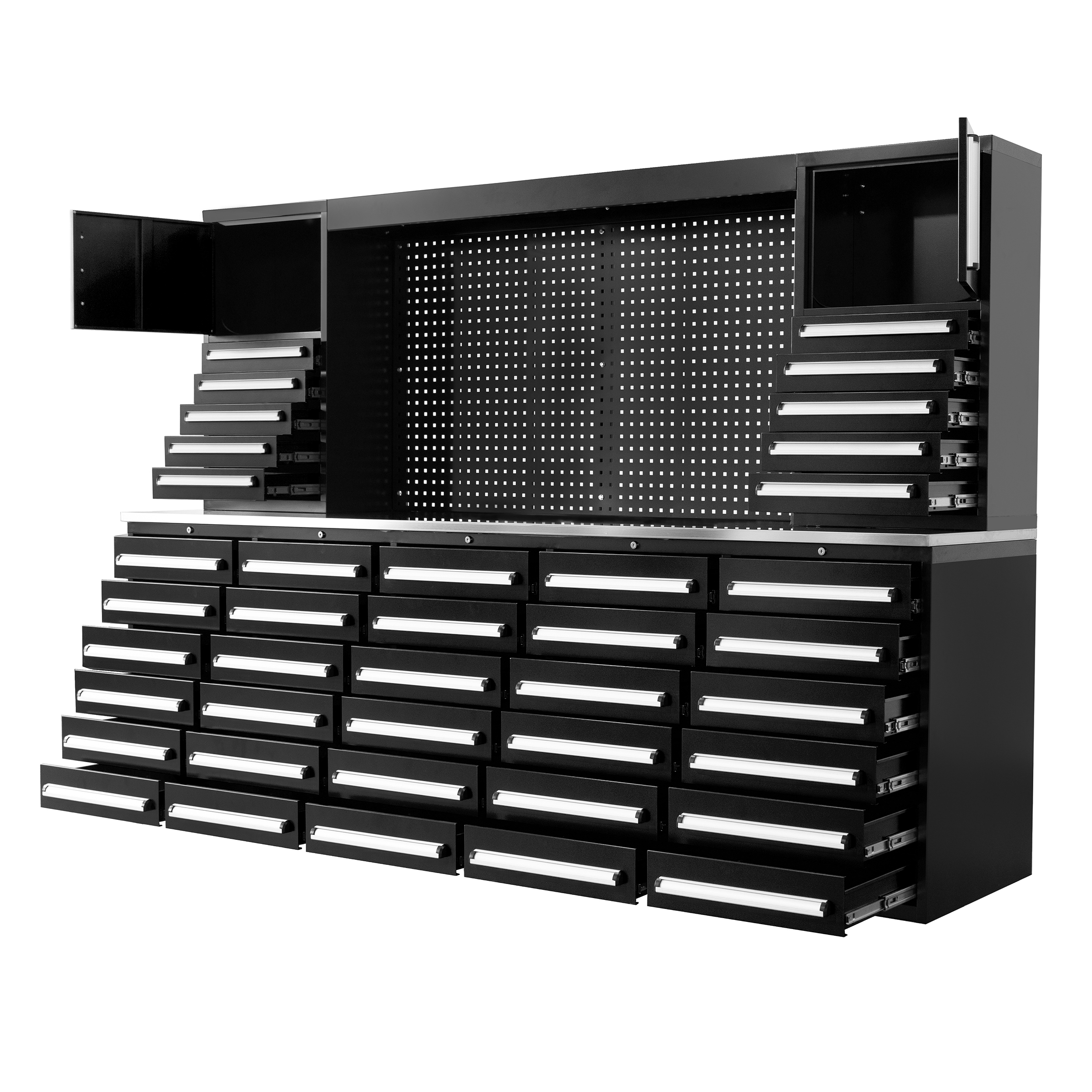 SELA Industrial 10FT-40D-2 Workbench Cabinet Combo With Pegboard, 40 Drawers & 2 Cabinets
