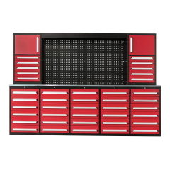 SELA Industrial 10FT-40D-2 Workbench Cabinet Combo With Pegboard, 40 Drawers & 2 Cabinets