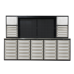 SELA Industrial 10FT-40D-2 Workbench Cabinet Combo With Pegboard, 40 Drawers & 2 Cabinets