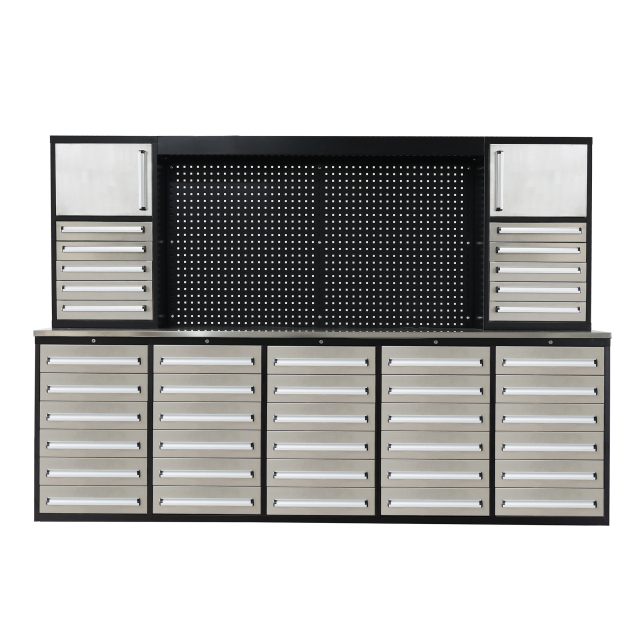 SELA Industrial 10FT-40D-2 Workbench Cabinet Combo With Pegboard, 40 Drawers & 2 Cabinets