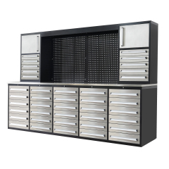 SELA Industrial 10FT-40D-2 Workbench Cabinet Combo With Pegboard, 40 Drawers & 2 Cabinets