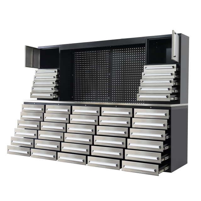 SELA Industrial 10FT-40D-2 Workbench Cabinet Combo With Pegboard, 40 Drawers & 2 Cabinets