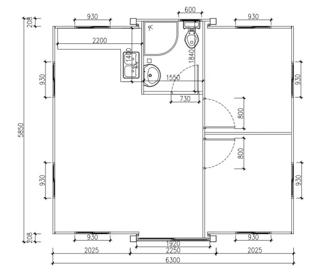 SELA Industrial 20FT Expandable Container House Including Two Bedrooms, One Living Room, Kitchen, Bathroom
