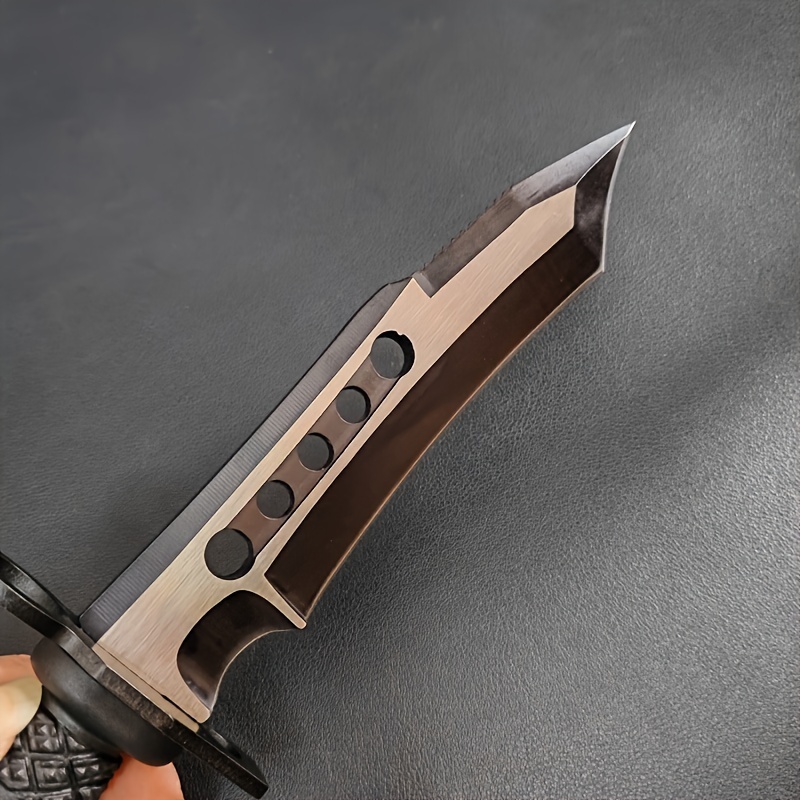 Outdoor Camping Survival Knife Self-Defense Wilderness Survival Tactics Straight Knife Long Swiss 4Cr13 Steel High Hardness Military Knife with Leather Knife Sleeve, Nylon Fiber Handle, Ideal for Meat, Fruit, Camping - Blade Design, One-piece Dragon Desi