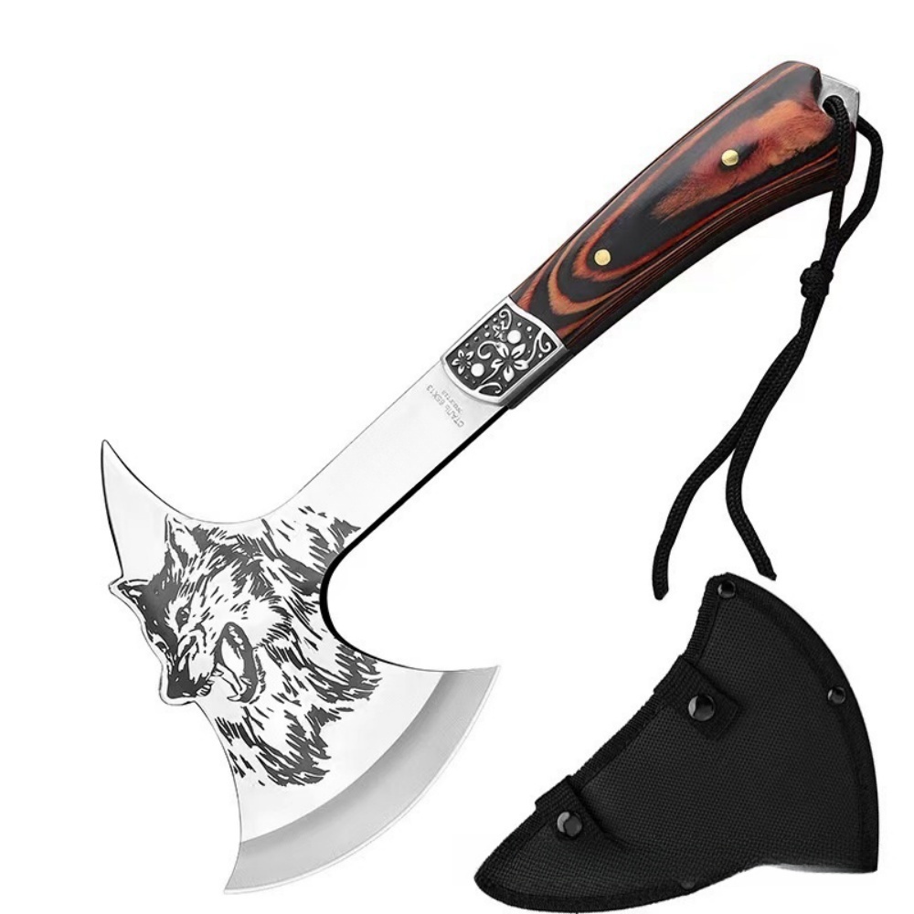 Outdoor axe, wolf axe, nylon sheathed stainless steel, rosewood handle, outdoor wilderness survival, logging, agricultural activities