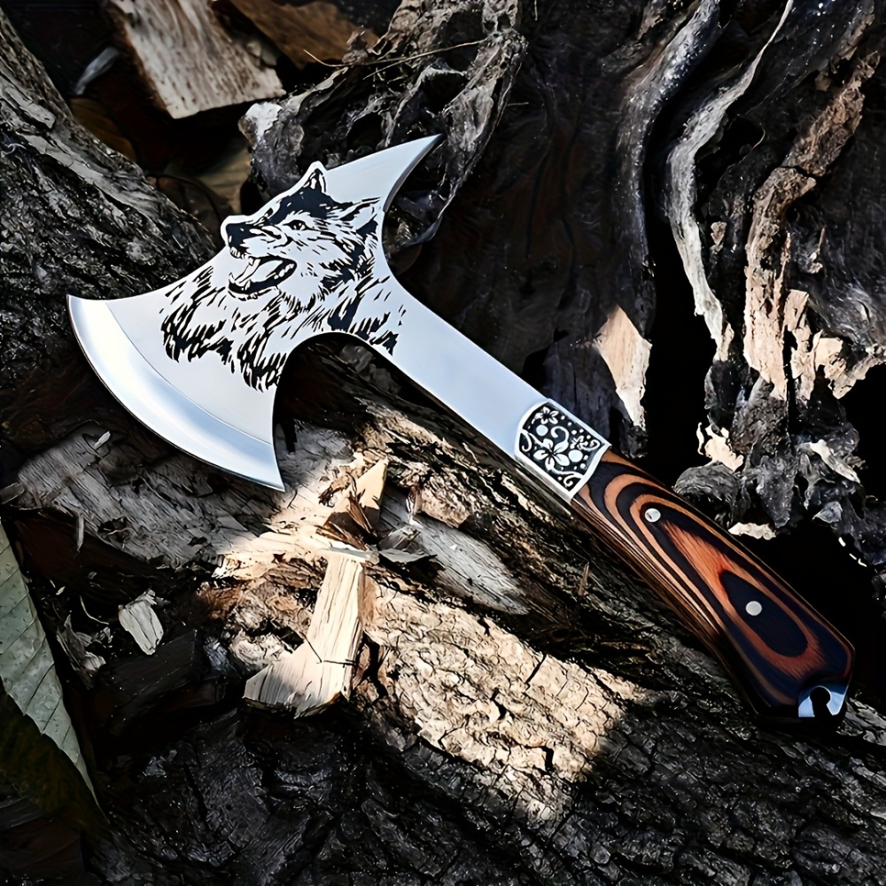 Outdoor Axe, Camping Axe, Tactical Axe, Wood Chopping Axe with Nylon Sheathing, High Hardness Stainless Steel Axe, Red Sandalwood Handle, Camping Axe for Outdoor Chopping Wood, Outdoor Wilderness Survival, Felling, Agricultural Activities, Suitable for Adventure, Hiking and Gardening, Doomsday Gear, Gifts for Men