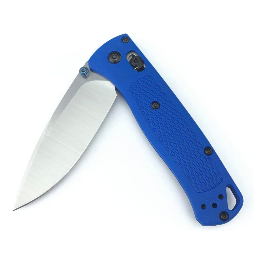 Outdoor Folding Knife, Hunting Knife, Thumb Nail Manual Open, 3" 8Cr13MoV Blade, Bearing Shaft Lock Knife, Satin Finish, Dropping Point, Blue Glass Reinforced Nylon Handle, Folding Pocket Knife