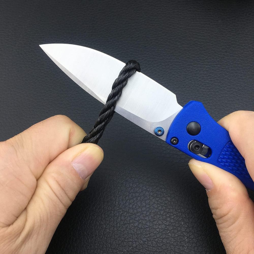 Outdoor Folding Knife, Hunting Knife, Thumb Nail Manual Open, 3" 8Cr13MoV Blade, Bearing Shaft Lock Knife, Satin Finish, Dropping Point, Blue Glass Reinforced Nylon Handle, Folding Pocket Knife