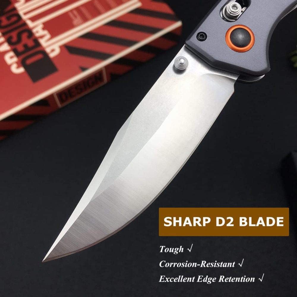 Outdoor Folding Knife, 15080, Hunting Pocket Knife, Axle Lock Knife with 3.7" (Approx. 9.9 cm) D2 Steel Blade Wood Handle, EDC Manual Opening Folding Pocket Knife, Carry Thumb Peg Manual Open, Camping Pocket Clip