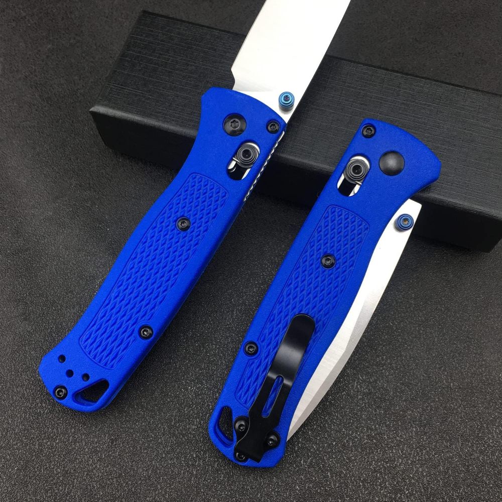 Outdoor Folding Knife, Hunting Knife, Thumb Nail Manual Open, 3" 8Cr13MoV Blade, Bearing Shaft Lock Knife, Satin Finish, Dropping Point, Blue Glass Reinforced Nylon Handle, Folding Pocket Knife