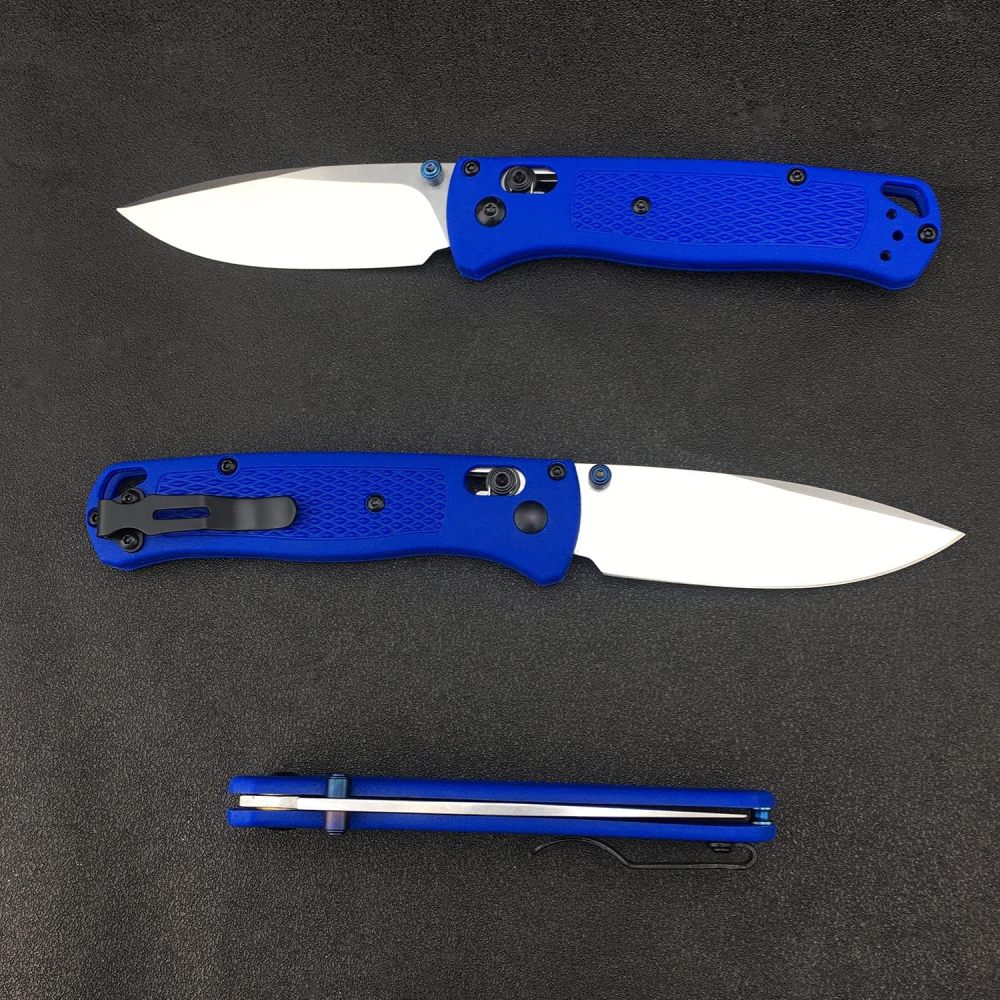 Outdoor Folding Knife, Hunting Knife, Thumb Nail Manual Open, 3" 8Cr13MoV Blade, Bearing Shaft Lock Knife, Satin Finish, Dropping Point, Blue Glass Reinforced Nylon Handle, Folding Pocket Knife