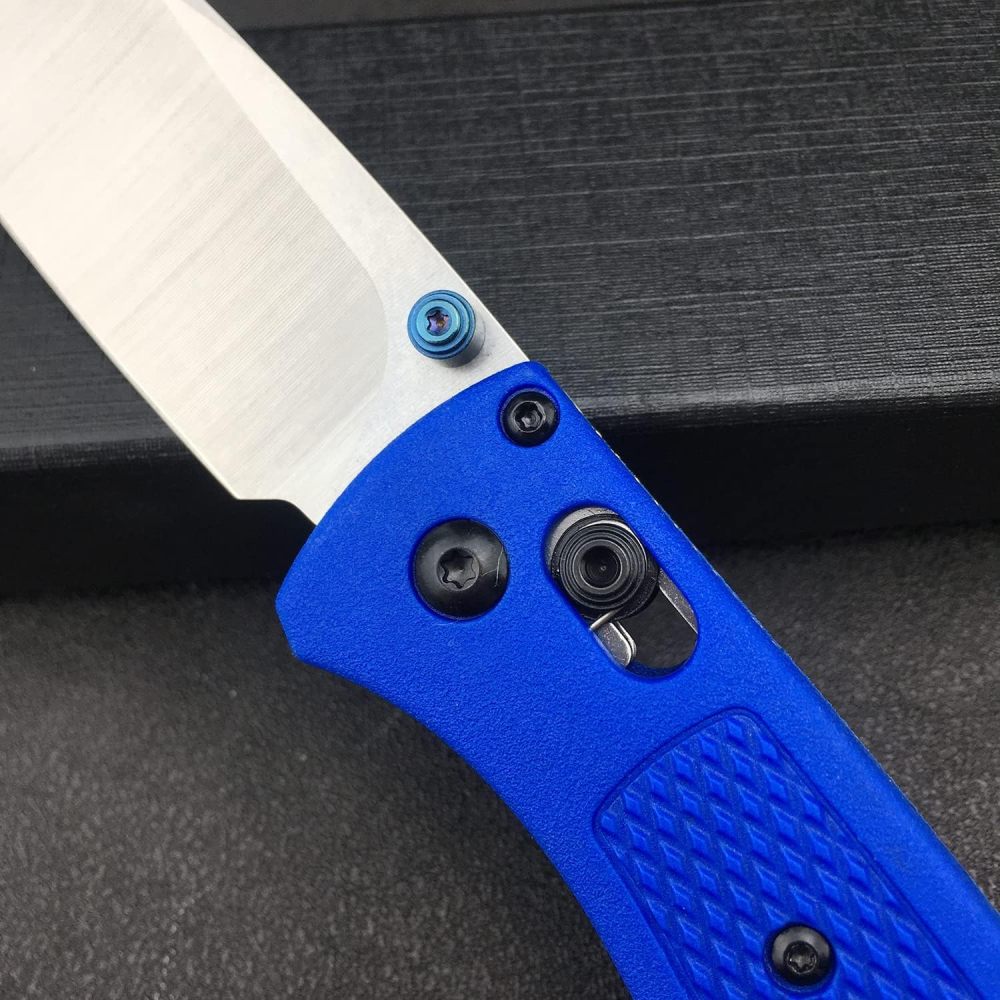 Outdoor Folding Knife, Hunting Knife, Thumb Nail Manual Open, 3" 8Cr13MoV Blade, Bearing Shaft Lock Knife, Satin Finish, Dropping Point, Blue Glass Reinforced Nylon Handle, Folding Pocket Knife