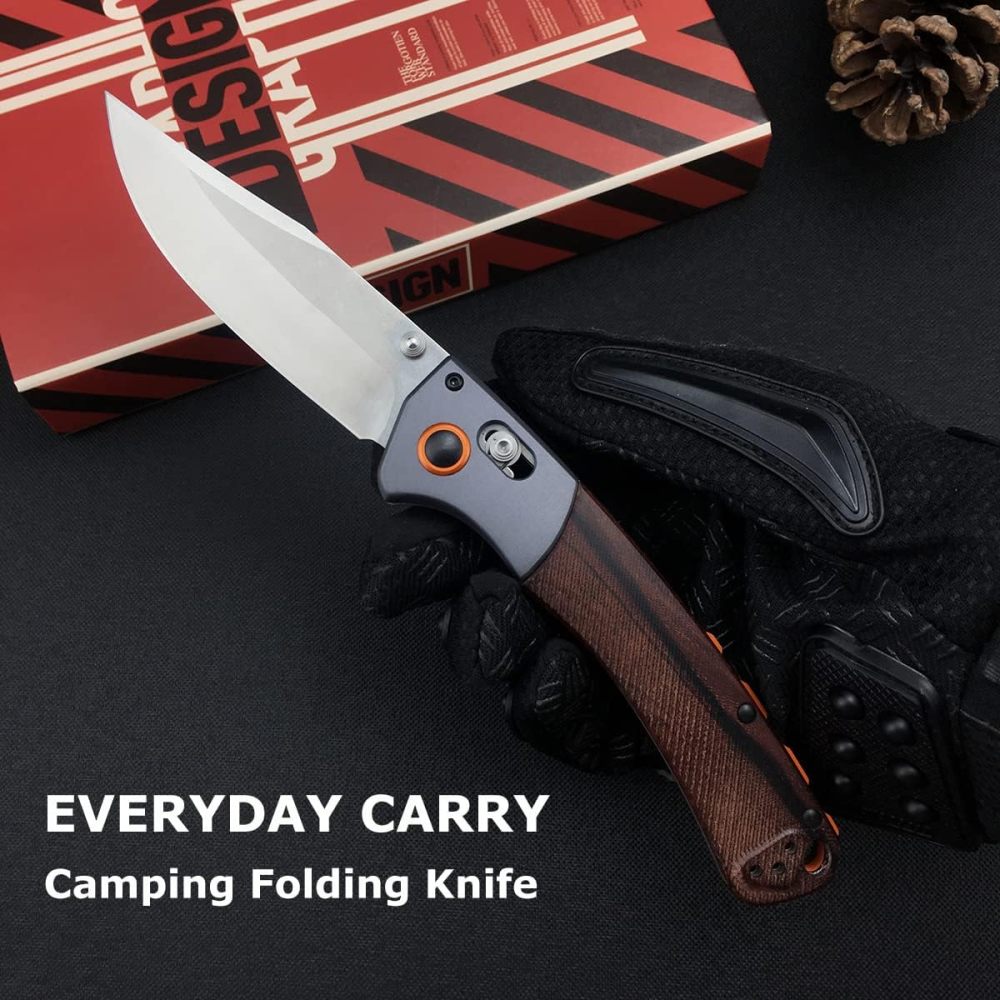 Outdoor Folding Knife, 15080, Hunting Pocket Knife, Axle Lock Knife with 3.7" (Approx. 9.9 cm) D2 Steel Blade Wood Handle, EDC Manual Opening Folding Pocket Knife, Carry Thumb Peg Manual Open, Camping Pocket Clip