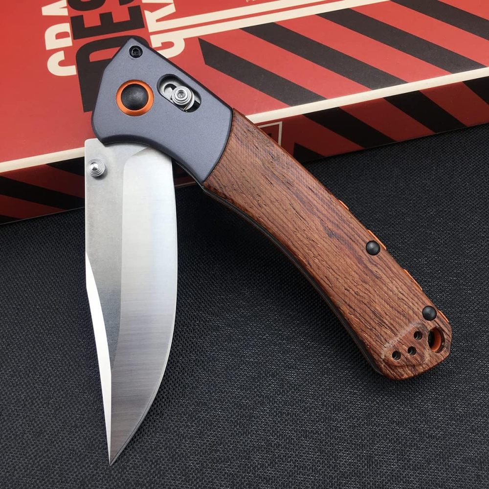 Outdoor Folding Knife, 15080, Hunting Pocket Knife, Axle Lock Knife with 3.7" (Approx. 9.9 cm) D2 Steel Blade Wood Handle, EDC Manual Opening Folding Pocket Knife, Carry Thumb Peg Manual Open, Camping Pocket Clip