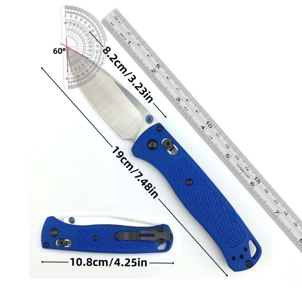 Outdoor Folding Knife, Hunting Knife, Thumb Nail Manual Open, 3" 8Cr13MoV Blade, Bearing Shaft Lock Knife, Satin Finish, Dropping Point, Blue Glass Reinforced Nylon Handle, Folding Pocket Knife