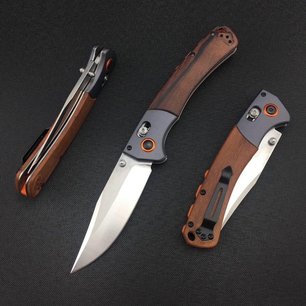 Outdoor Folding Knife, 15080, Hunting Pocket Knife, Axle Lock Knife with 3.7" (Approx. 9.9 cm) D2 Steel Blade Wood Handle, EDC Manual Opening Folding Pocket Knife, Carry Thumb Peg Manual Open, Camping Pocket Clip