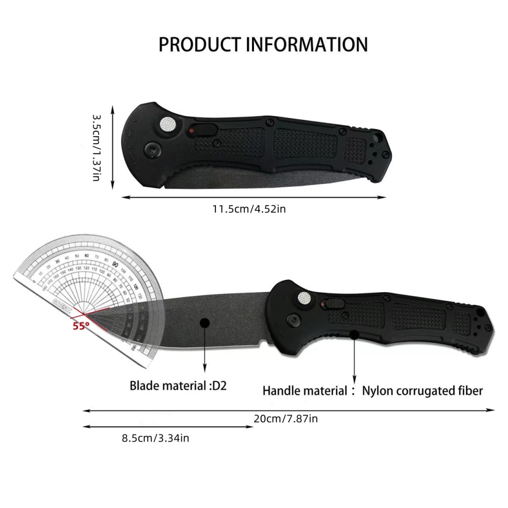 BM9070 survival folding knife, nylon wave fiber handle, D2 blade material, flick knife automatic switch knife tactical knife, suitable for camping, picnic, hiking, survival hunting
