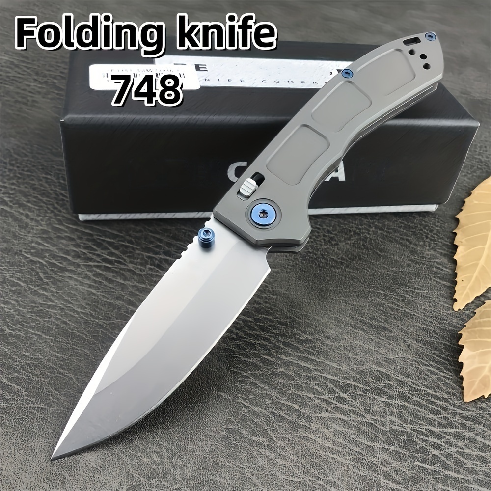 Folding pocket knife 748 knife 3.43 inch M390 knitted drop point knife gray titanium alloy camping outdoor practical wilderness knife, men's gift, doomsday equipment