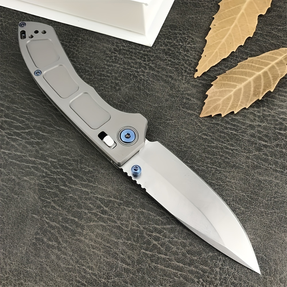 Folding pocket knife 748 knife 3.43 inch M390 knitted drop point knife gray titanium alloy camping outdoor practical wilderness knife, men's gift, doomsday equipment