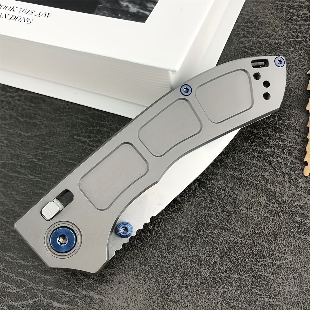 Folding pocket knife 748 knife 3.43 inch M390 knitted drop point knife gray titanium alloy camping outdoor practical wilderness knife, men's gift, doomsday equipment