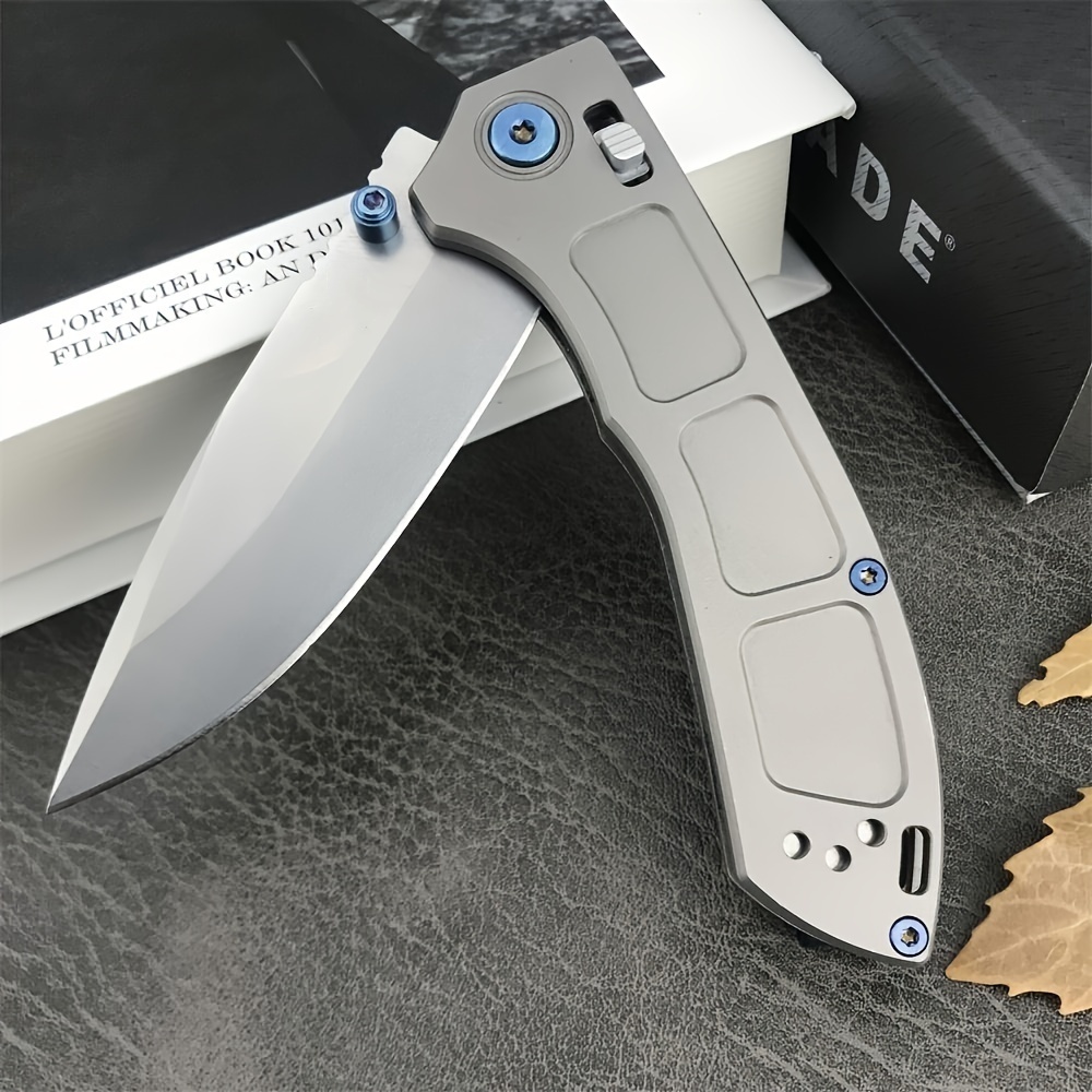 Folding pocket knife 748 knife 3.43 inch M390 knitted drop point knife gray titanium alloy camping outdoor practical wilderness knife, men's gift, doomsday equipment