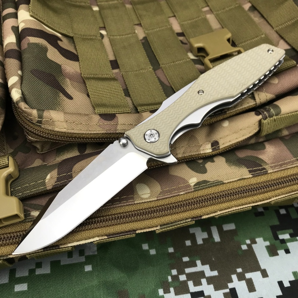 Outdoor Folding Knife, Stainless Steel EDC Folding Knife, Model 0393 Hunting Pocket Knife, 9Cr14Mov Steel, G10 Handle - Lightweight, suitable for both hands to hold, outdoor camping, survival and fishing, men's gifts