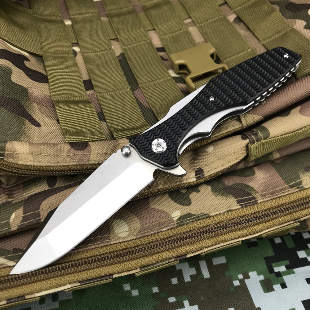 Outdoor Folding Knife, Stainless Steel EDC Folding Knife, Model 0393 Hunting Pocket Knife, 9Cr14Mov Steel, G10 Handle - Lightweight, suitable for both hands to hold, outdoor camping, survival and fishing, men's gifts