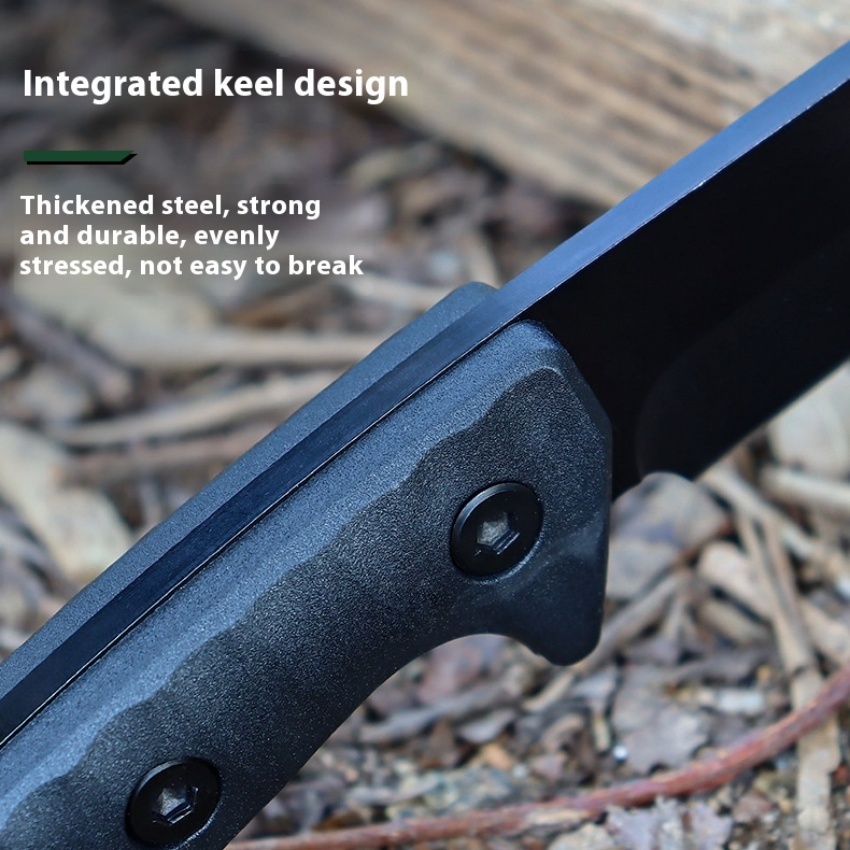Stainless steel outdoor survival integrated keel straight knife with scabbard, D2 steel tactical knife, portable knife self-defense survival multi-functional tactical knife, suitable for camping, outdoor survival equipment