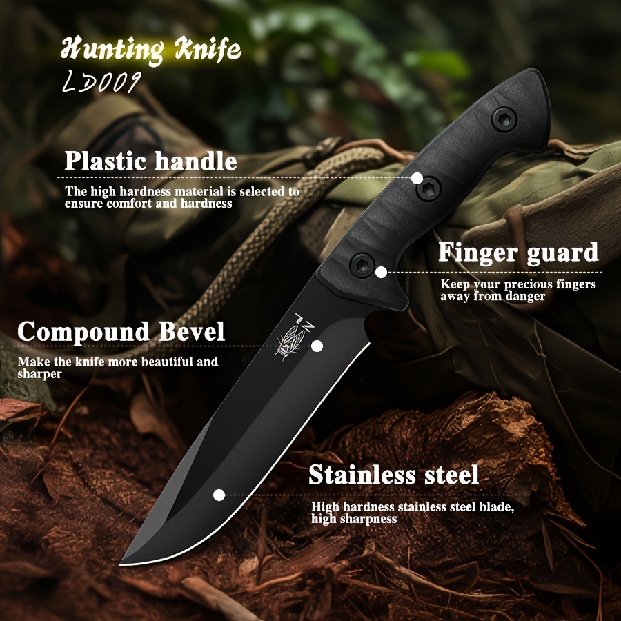 Stainless steel outdoor survival integrated keel straight knife with scabbard, D2 steel tactical knife, portable knife self-defense survival multi-functional tactical knife, suitable for camping, outdoor survival equipment