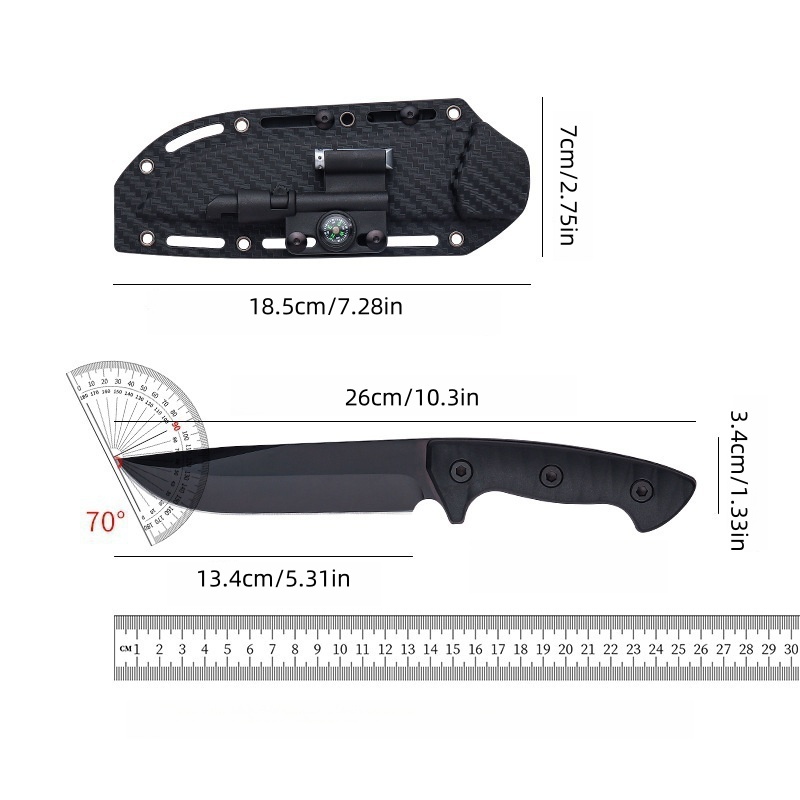 Stainless steel outdoor survival integrated keel straight knife with scabbard, D2 steel tactical knife, portable knife self-defense survival multi-functional tactical knife, suitable for camping, outdoor survival equipment