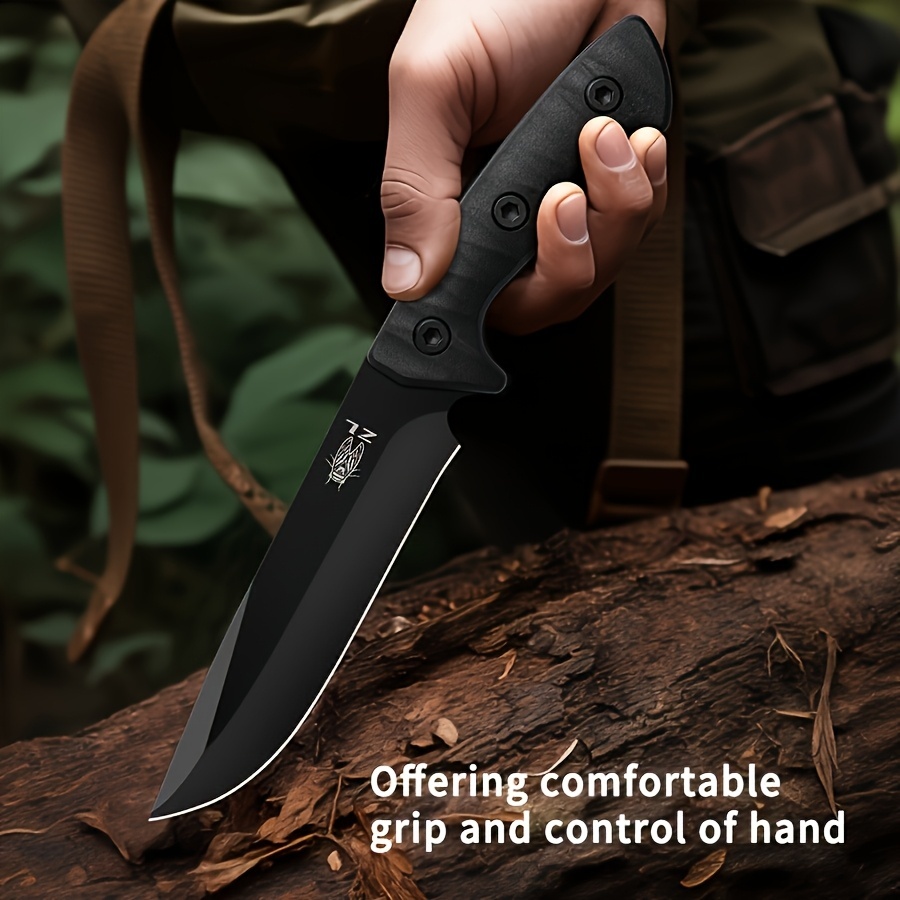 Stainless steel outdoor survival integrated keel straight knife with scabbard, D2 steel tactical knife, portable knife self-defense survival multi-functional tactical knife, suitable for camping, outdoor survival equipment