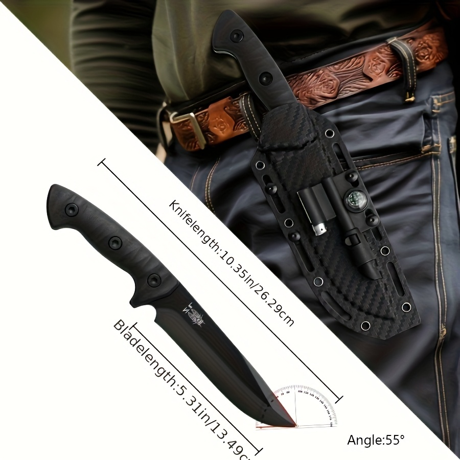 Stainless steel outdoor survival integrated keel straight knife with scabbard, D2 steel tactical knife, portable knife self-defense survival multi-functional tactical knife, suitable for camping, outdoor survival equipment