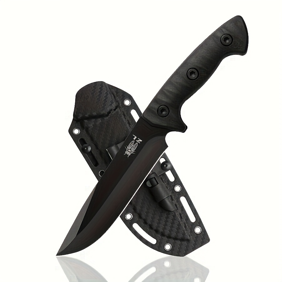 Stainless steel outdoor survival integrated keel straight knife with scabbard, D2 steel tactical knife, portable knife self-defense survival multi-functional tactical knife, suitable for camping, outdoor survival equipment