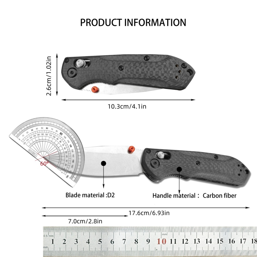 Thumb Opening Mini Folding Knife, Shaft Lock Knife with 2.8" D2 Steel Blade Carbon Fiber Handle, EDC Folding Pocket Knife with Belt Clip, BM 565 Folding Knife is the perfect addition to your gear collection, backpack, survival kit, tackle box, and more