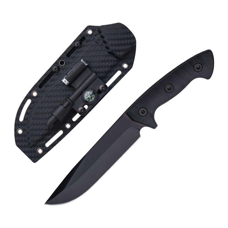 Stainless steel outdoor survival integrated keel straight knife with scabbard, D2 steel tactical knife, portable knife self-defense survival multi-functional tactical knife, suitable for camping, outdoor survival equipment