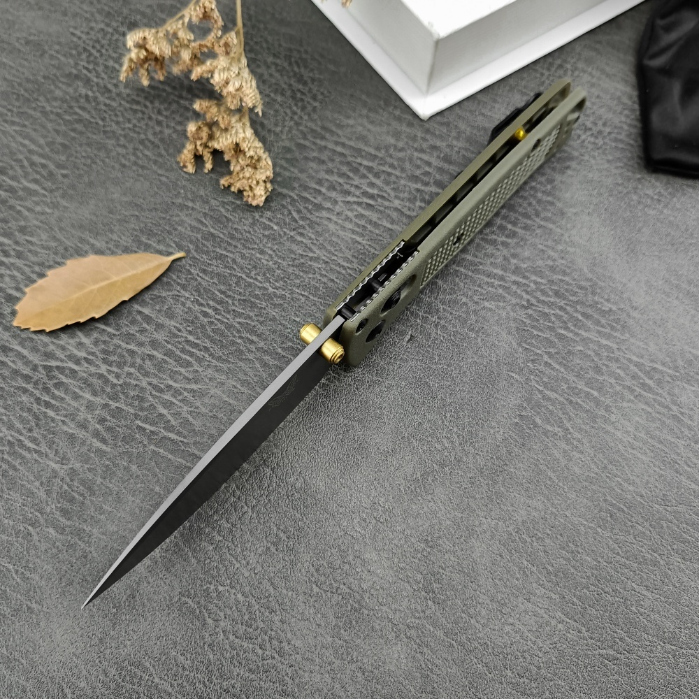 BM 535 Army Green Grey Blade Outdoor Folding Knife, Hunting Knife, Thumb Nail Manual Open, S30V Blade, Glass Reinforced Nylon Handle, Bearing Shaft Lock Knife, Pocket Knife