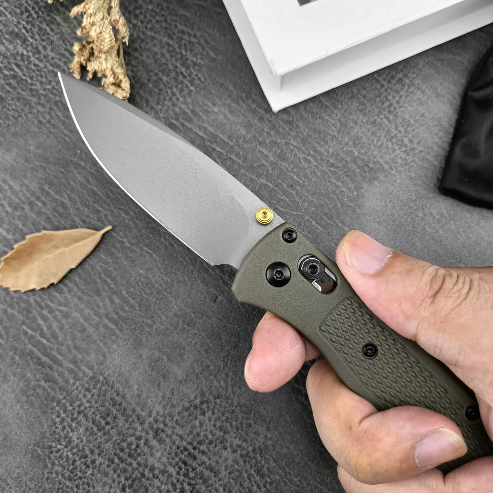 BM 535 Army Green Grey Blade Outdoor Folding Knife, Hunting Knife, Thumb Nail Manual Open, S30V Blade, Glass Reinforced Nylon Handle, Bearing Shaft Lock Knife, Pocket Knife